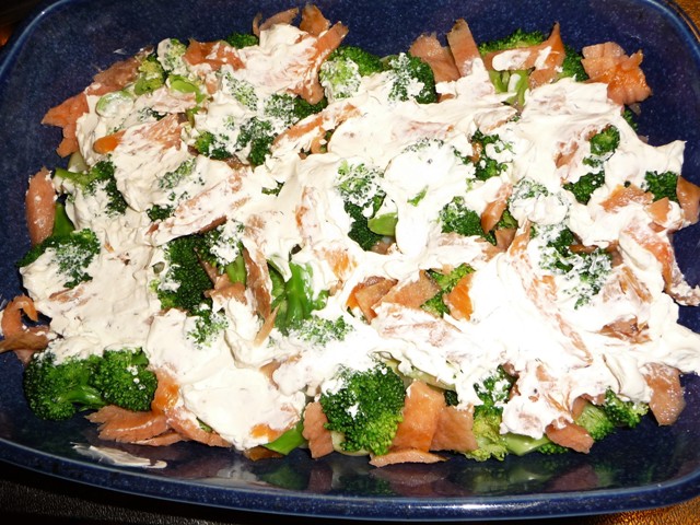 Broccoli met gerookte zalm uit de oven