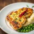Geroosterde bloemkoolsteak met tuinerwten-aardappelpuree