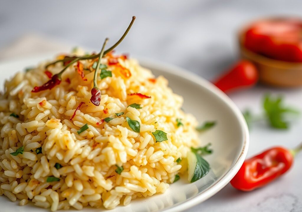 Risotto met crispy chili oil — AI-gegenereerde illustratie
