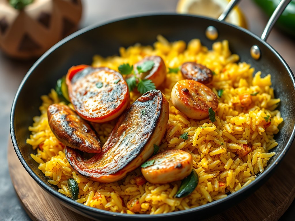 20 minuten paella met vis, AI-gegenereerde illustratie