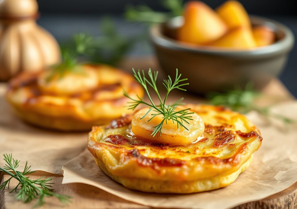 Aardappel – Zuurkool Pannekoekjes met Gerookte Vis en Dille — AI-gegenereerde illustratie