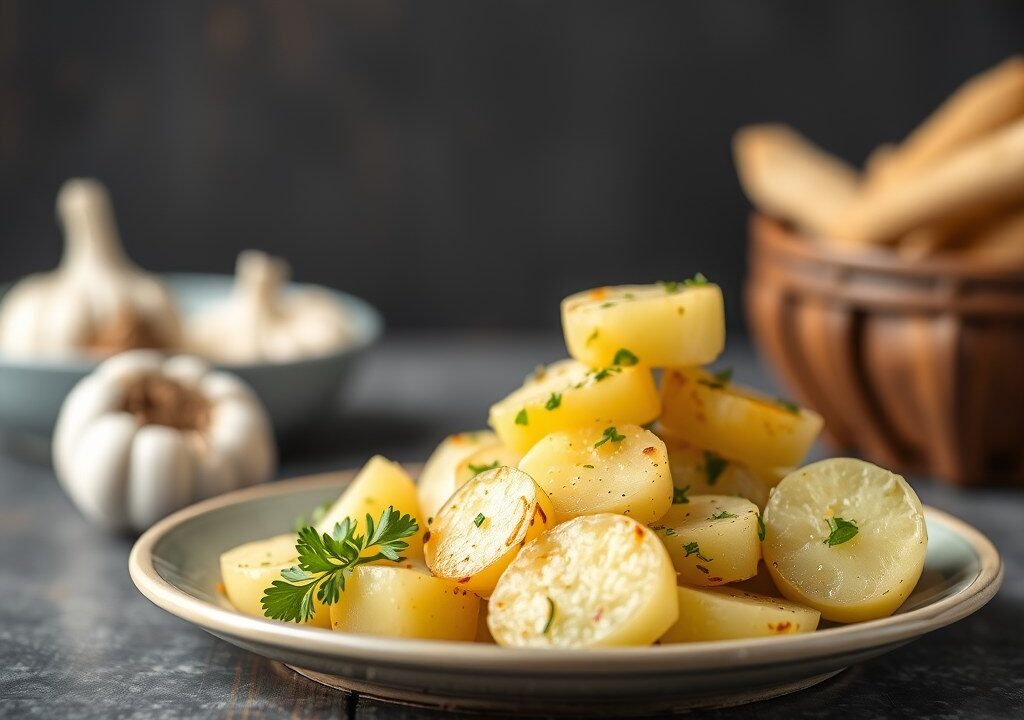 Aardappel-courgetteschotel, AI-gegenereerde illustratie