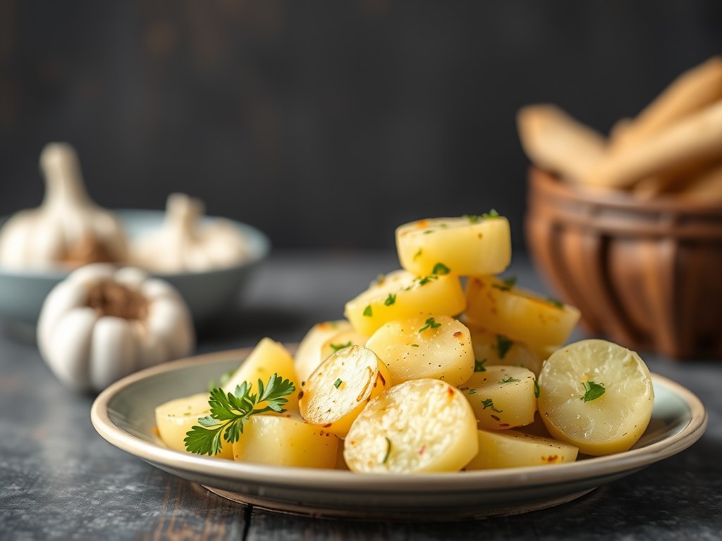 Aardappel-courgetteschotel, AI-gegenereerde illustratie