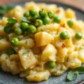 Aardappel- en erwtenpuree met savooikool en varkenskroontje