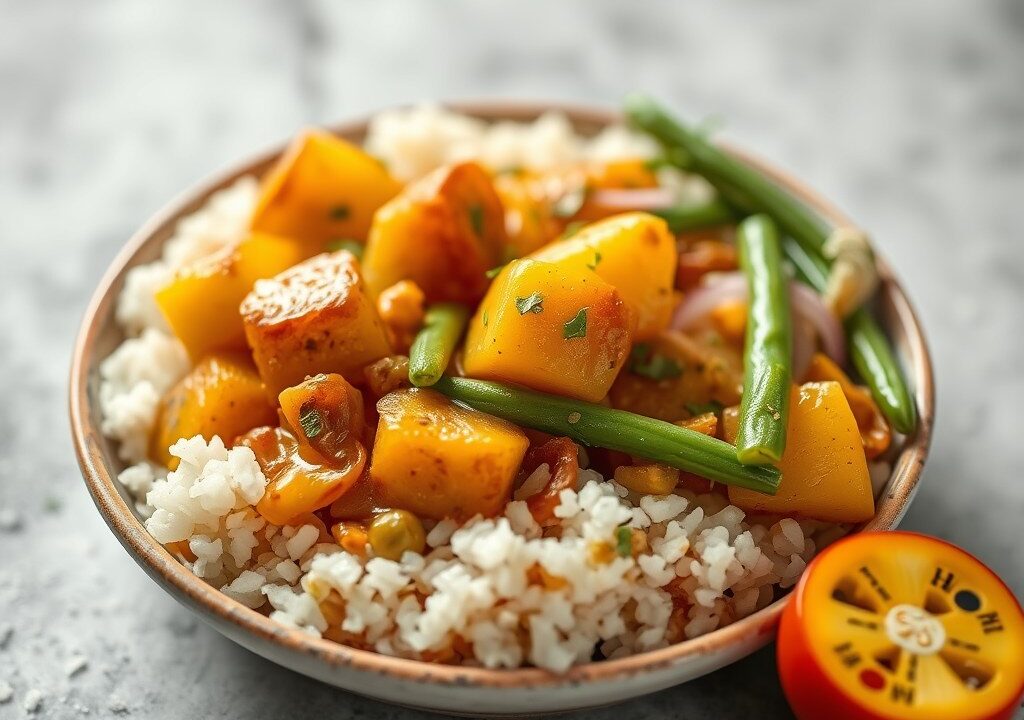 Aardappel-groentecurry — AI-gegenereerde illustratie