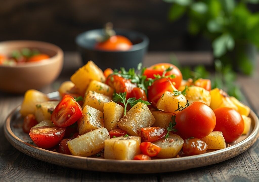Aardappel-groentenslaatje voor de BBQ, AI-gegenereerde illustratie