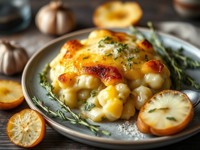 Aardappel-knolseldergratin met truffelolie β AI-gegenereerde illustratie
