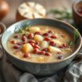 Aardappel-preisoep met rode bonen