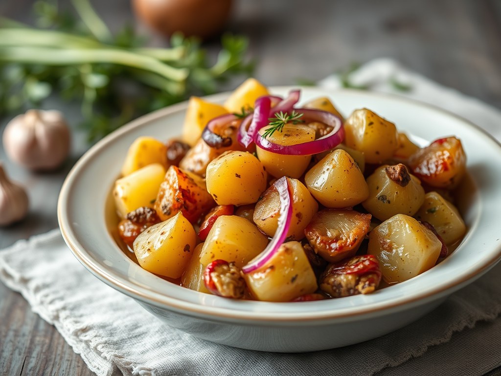 Aardappel-wortelstoof, AI-gegenereerde illustratie