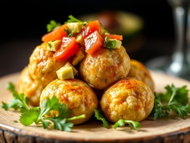 Aardappelballetjes met salsa van avocado en tomaat — AI-gegenereerde illustratie