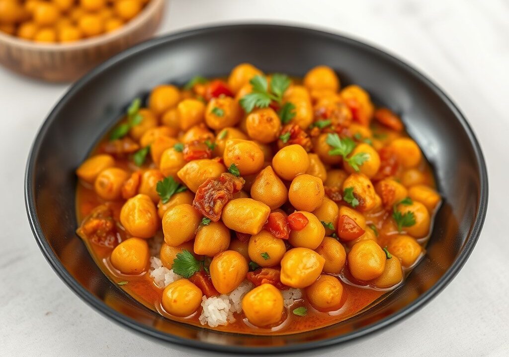 Aardappelcurry met kikkererwten — AI-gegenereerde illustratie