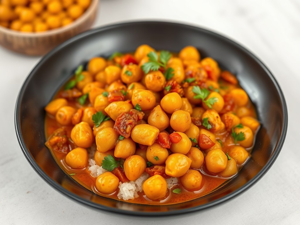 Aardappelcurry met kikkererwten, AI-gegenereerde illustratie