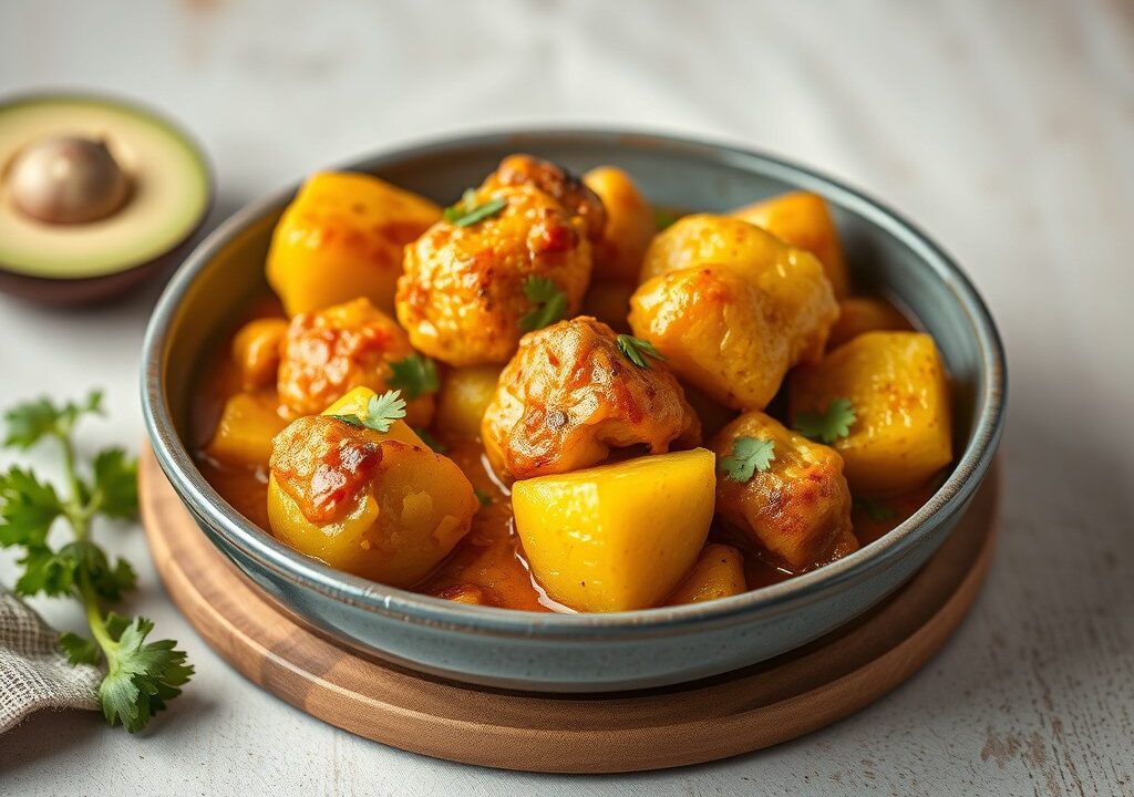 Aardappelcurry met kip en bloemkool — AI-gegenereerde illustratie