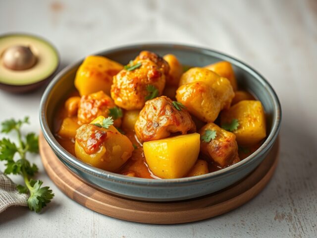 Aardappelcurry met kip en bloemkool — AI-gegenereerde illustratie