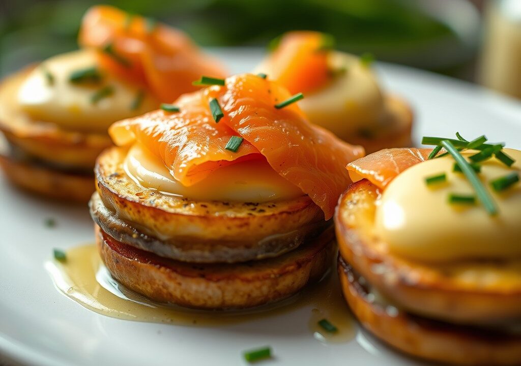 Aardappelgalettes met gerookte zalm — AI-gegenereerde illustratie