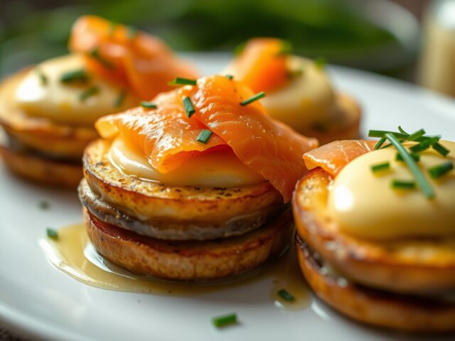 Aardappelgalettes met gerookte zalm — AI-gegenereerde illustratie