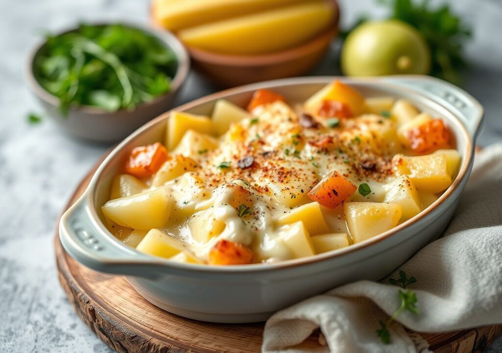 Aardappelgratin met ansjovis — AI-gegenereerde illustratie