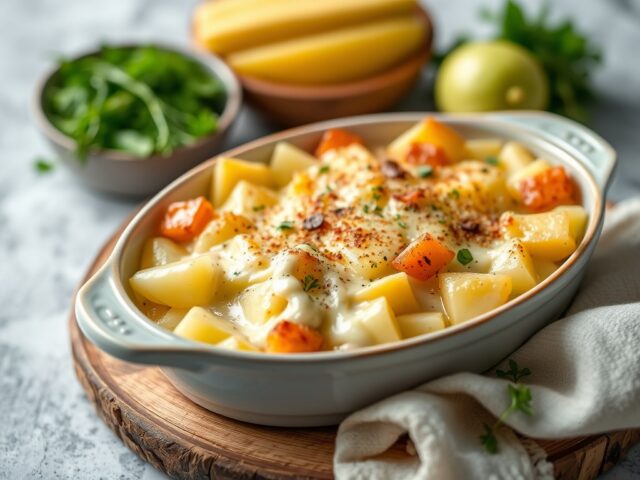 Aardappelgratin met ansjovis — AI-gegenereerde illustratie