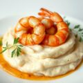 Aardappelmousseline met garnalen en een kreeftenbotersausje