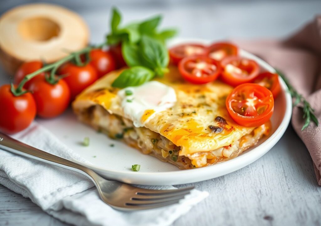 Aardappelomelet met tomaten, AI-gegenereerde illustratie
