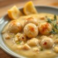 Aardappelpreisoep met zalmballetjes