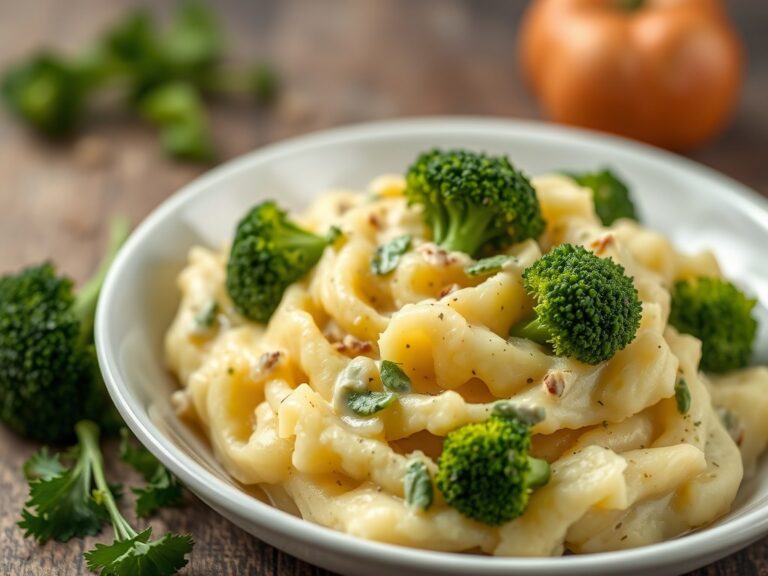 Aardappelpuree met broccoli — AI-gegenereerde illustratie