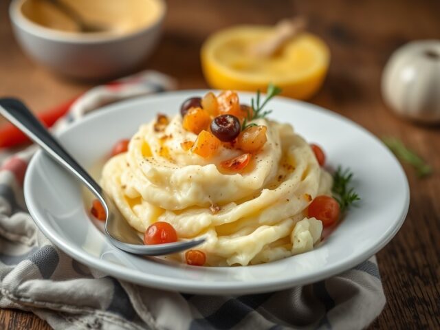 Aardappelpuree met raapjes — AI-gegenereerde illustratie