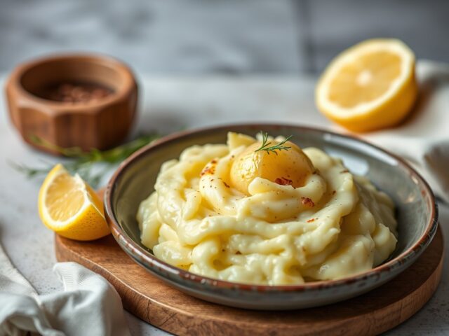 Aardappelpuree met witloof en oesterzwammen — AI-gegenereerde illustratie