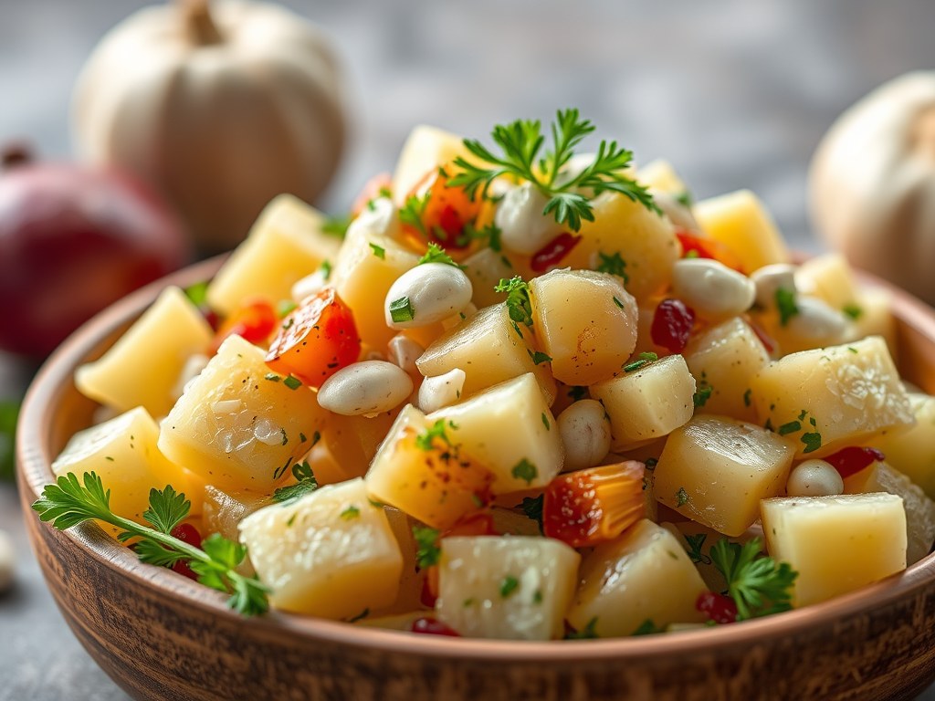 Aardappelsalade III, AI-gegenereerde illustratie