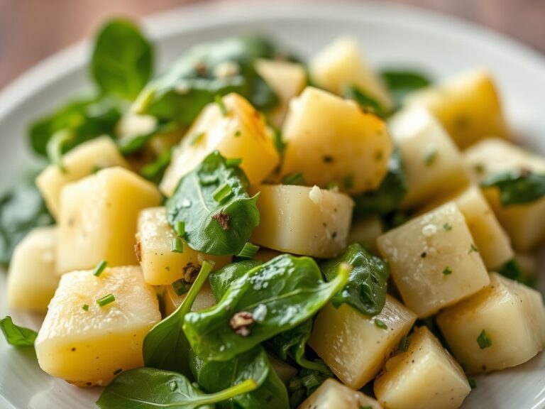 Aardappelsalade met spinazie en radijs — AI-gegenereerde illustratie