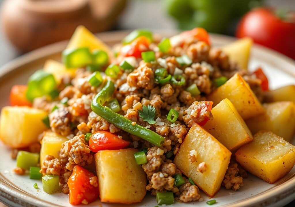 Aardappelschotel uit Perú (Patatas Picantes) — AI-gegenereerde illustratie
