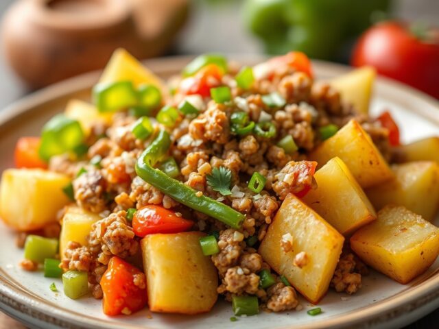 Aardappelschotel uit Perú (Patatas Picantes) — AI-gegenereerde illustratie