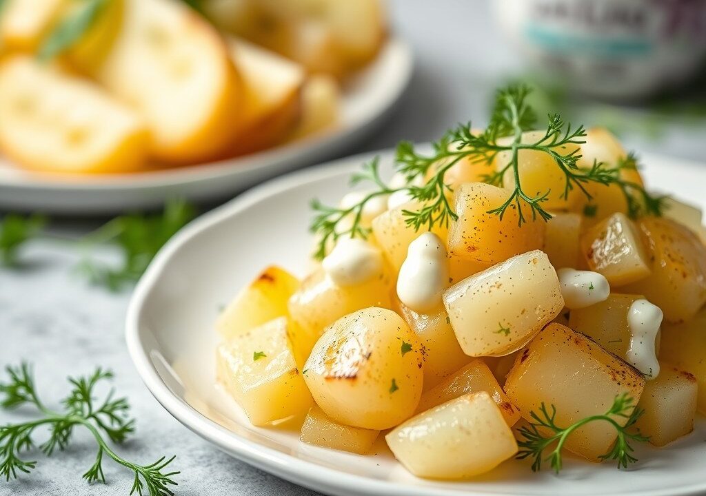 Aardappelsla met mosterd en dille — AI-gegenereerde illustratie