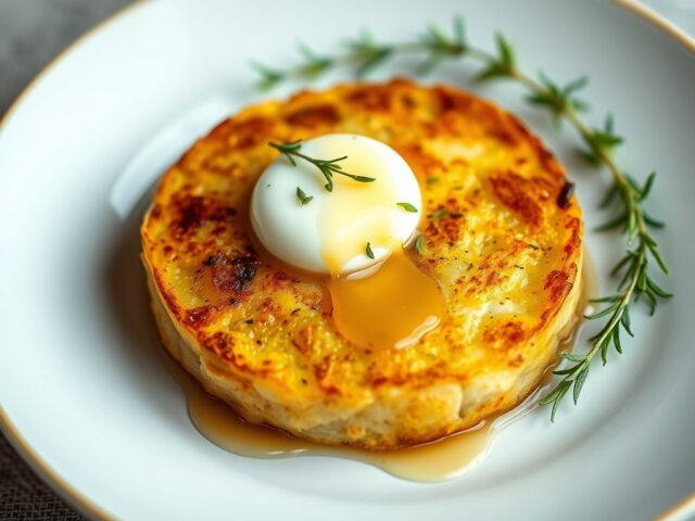 Aardappeltaart met Arina geitenkaas en honing — AI-gegenereerde illustratie