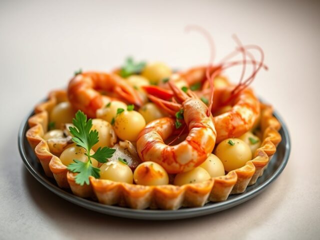 Aardappeltartaar met langoustines — AI-gegenereerde illustratie