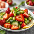 Aardbeien – Komkommersalade met Erwtenflan