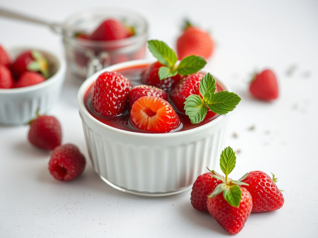 Aardbeien-frambozen jam, AI-gegenereerde illustratie