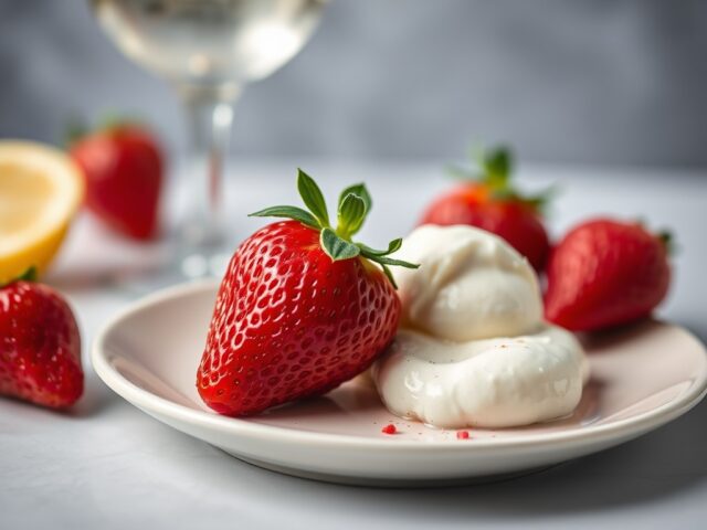 Aardbeien met Martini Fiero en mascarpone — AI-gegenereerde illustratie