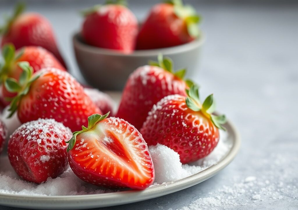 Aardbeien met suiker en azijn (opm), AI-gegenereerde illustratie