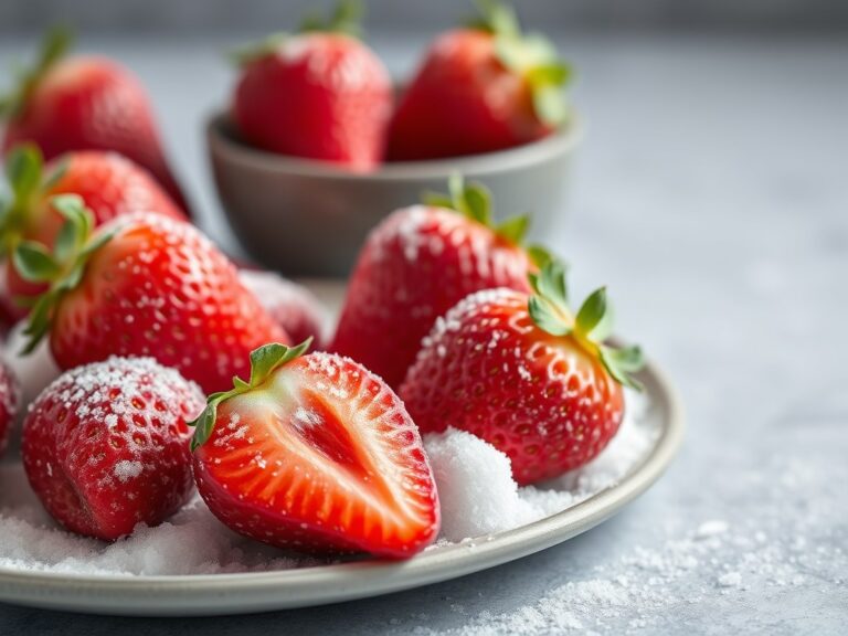 Aardbeien met suiker en azijn (opm) — AI-gegenereerde illustratie