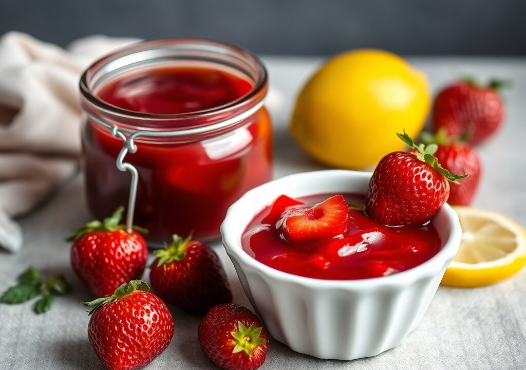 Aardbeiencompote/jam — AI-gegenereerde illustratie