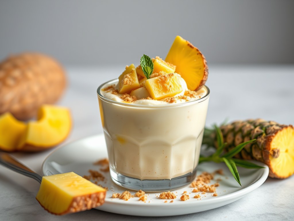 Ananas-dadelcrème, AI-gegenereerde illustratie