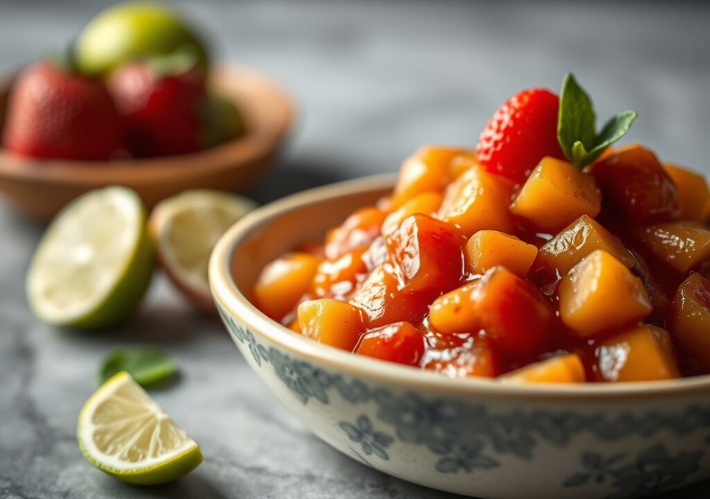 Ananascompote met vanille, rum en limoen, AI-gegenereerde illustratie