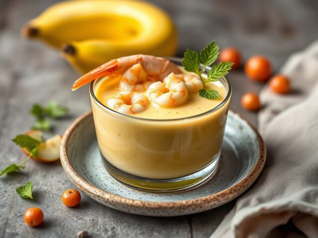 Ananasvelouté met garnalen — AI-gegenereerde illustratie