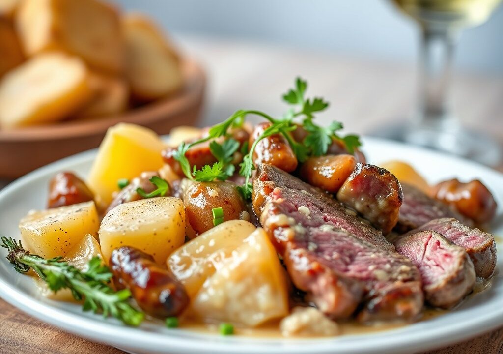 Andijviesalade met steak, AI-gegenereerde illustratie
