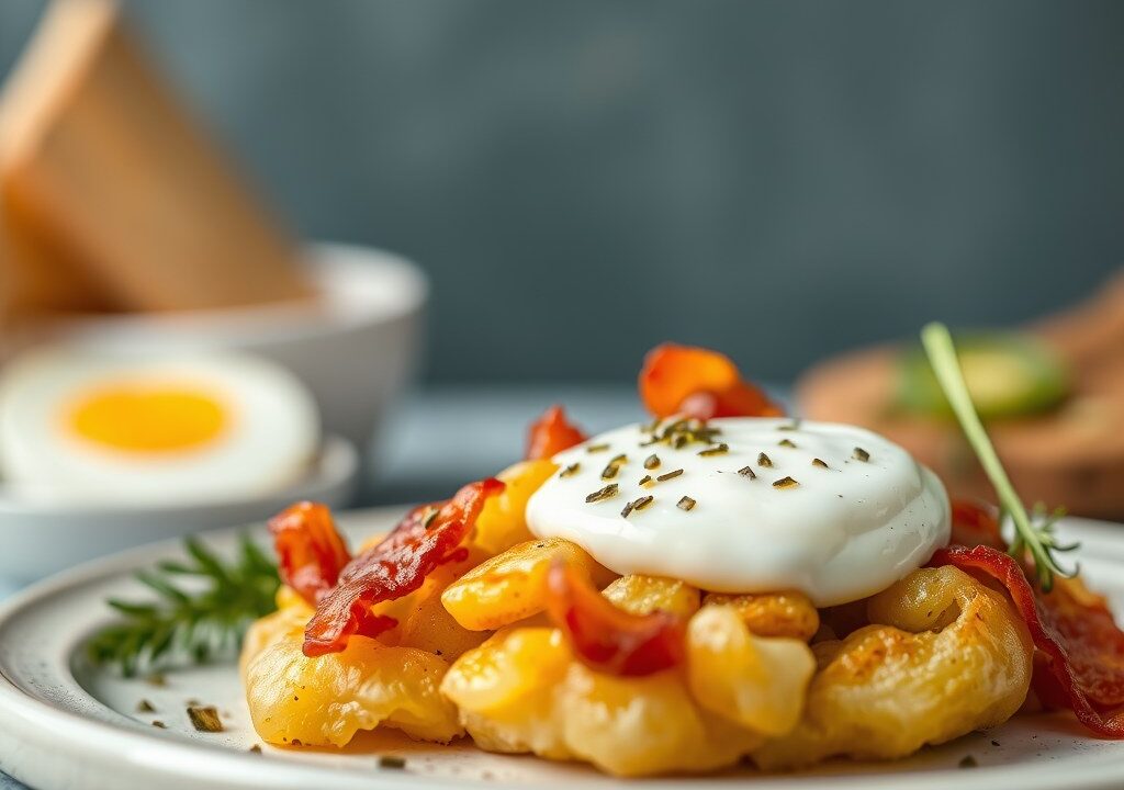 Andijviestamp met bacon, ei en ui, AI-gegenereerde illustratie