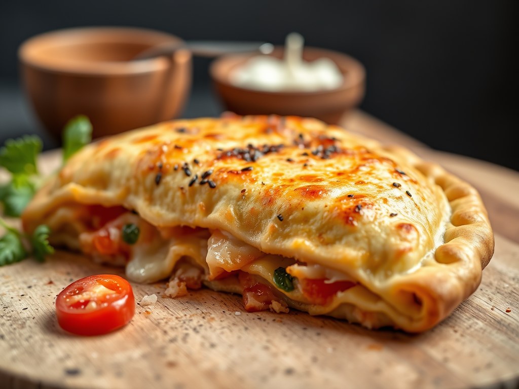 Aparte pizza calzone, AI-gegenereerde illustratie