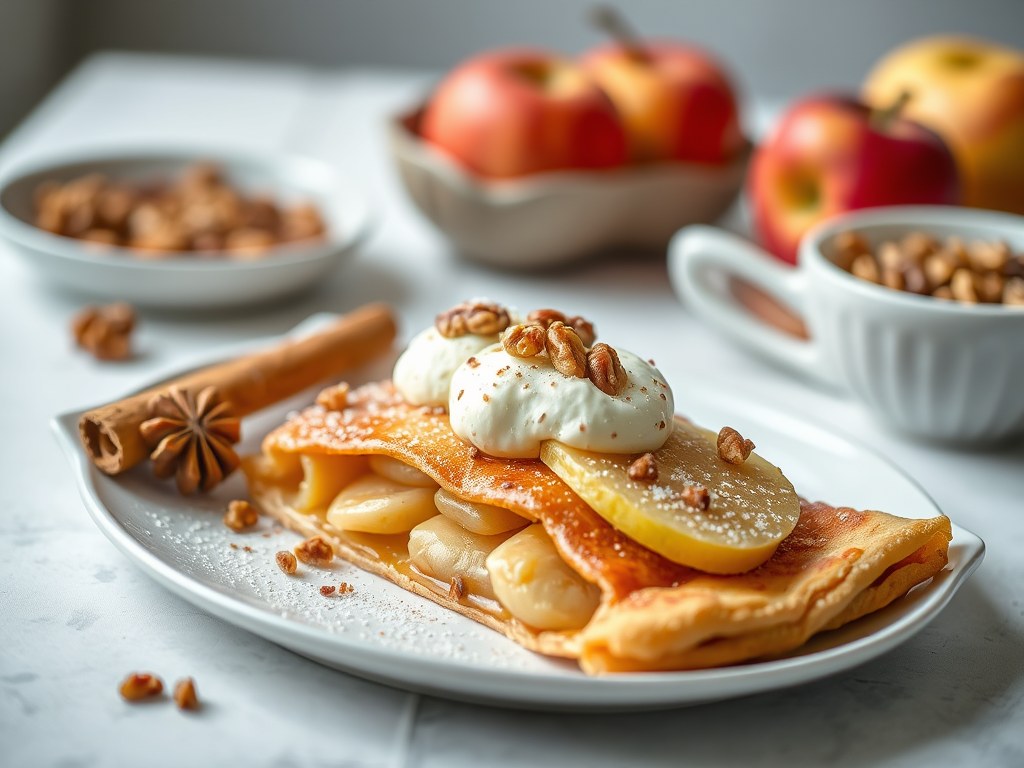 Appel-ananas flappen met walnoot, AI-gegenereerde illustratie