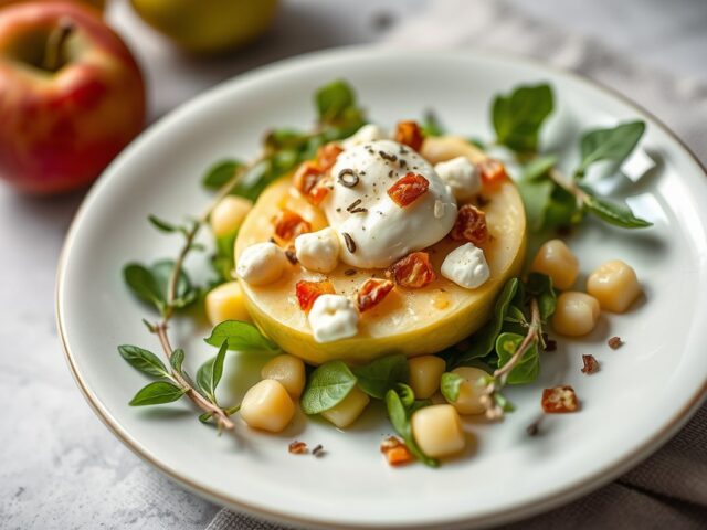 Appel-aspergeslaatje met geitenkaas — AI-gegenereerde illustratie