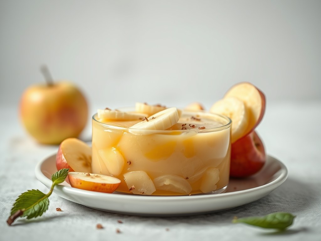Appel, banaan en peersapje, AI-gegenereerde illustratie